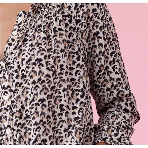 REBECCA TAYLOR $325 Leopard Cheetah 100% Silk Blouse XS Career Old Money Flowy - Picture 5 of 13